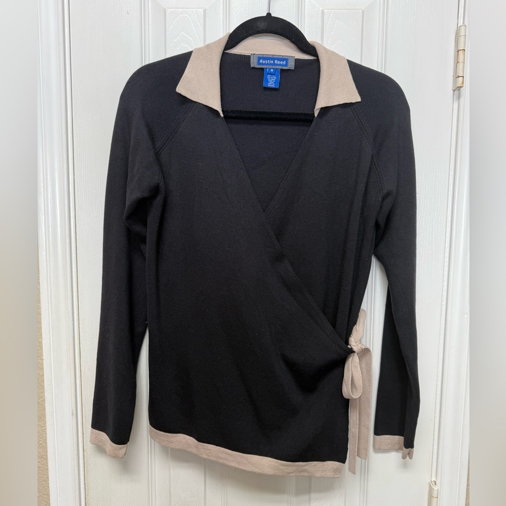 Austin Reed V-Neck Sweater in Black and Tan